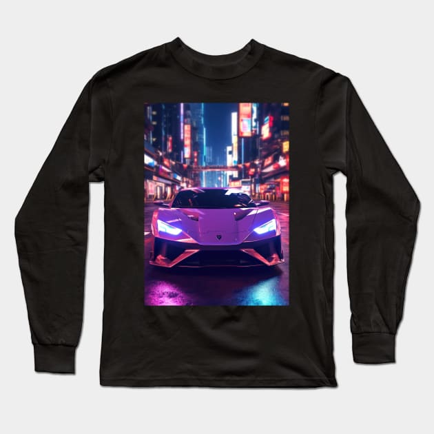 Asian Neon City Sports Car Long Sleeve T-Shirt by star trek fanart and more